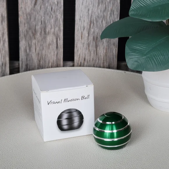 Green Illusion Fidget Spinner Weighted Ball with Silver Stripes - Picture 1 of 3
